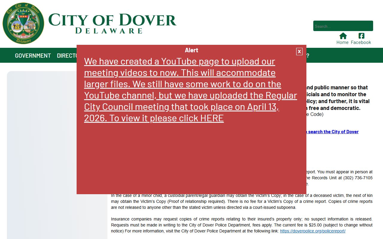 City of Dover FOIA request portal - Dover inmate population and public records