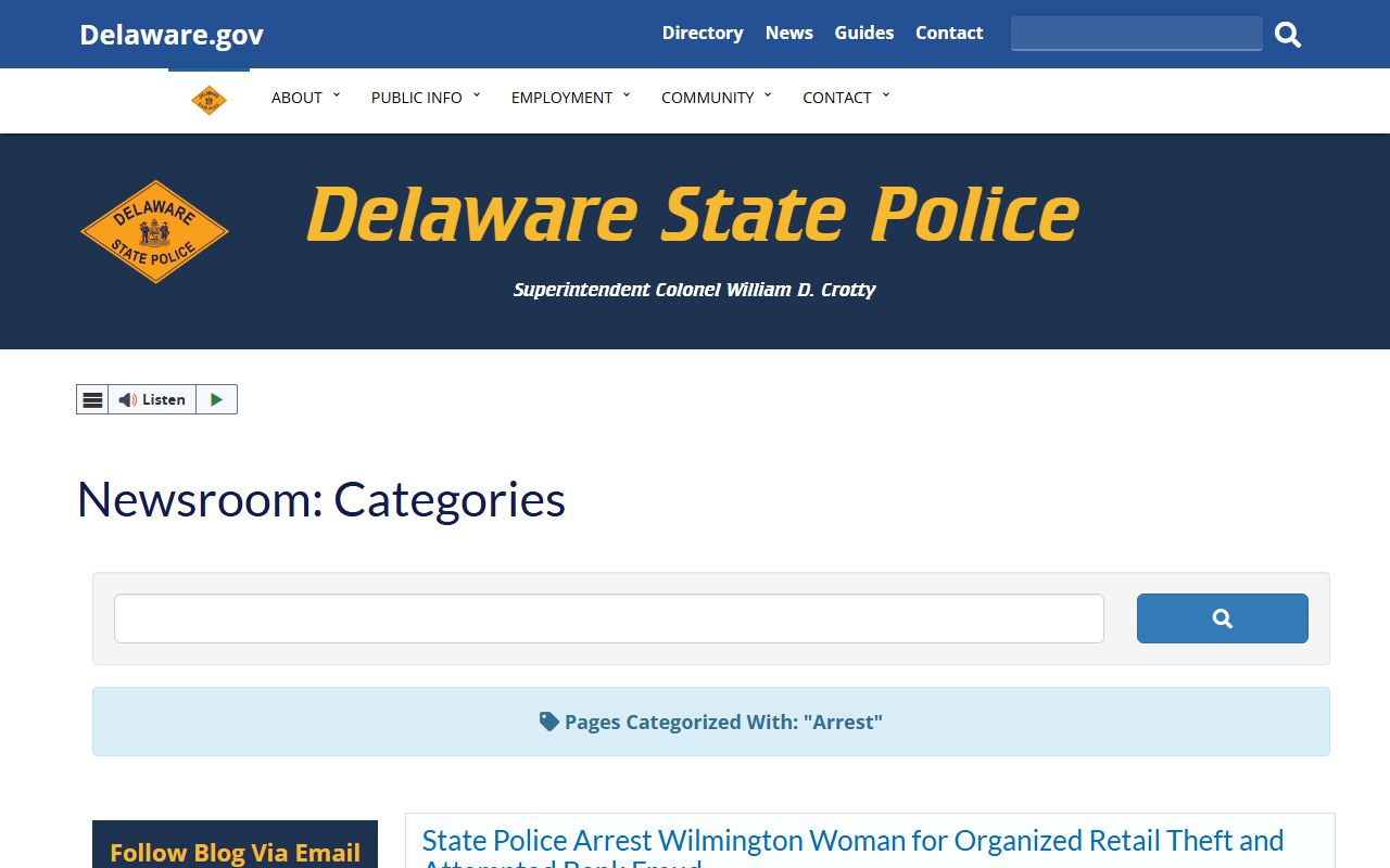 Delaware State Police arrest archive - arrests related to Delaware inmate population