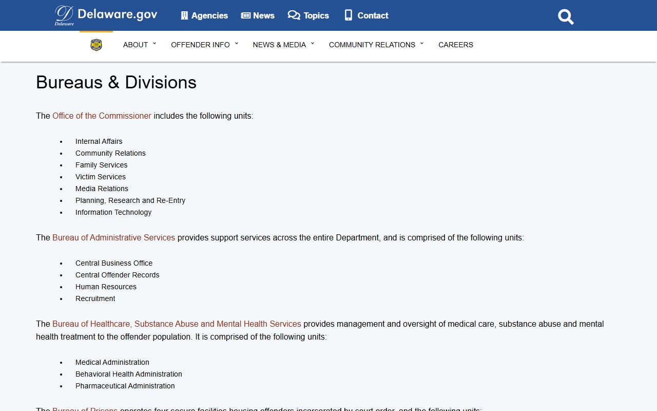 Delaware DOC Bureau of Prisons facilities overview - Delaware inmate population housing