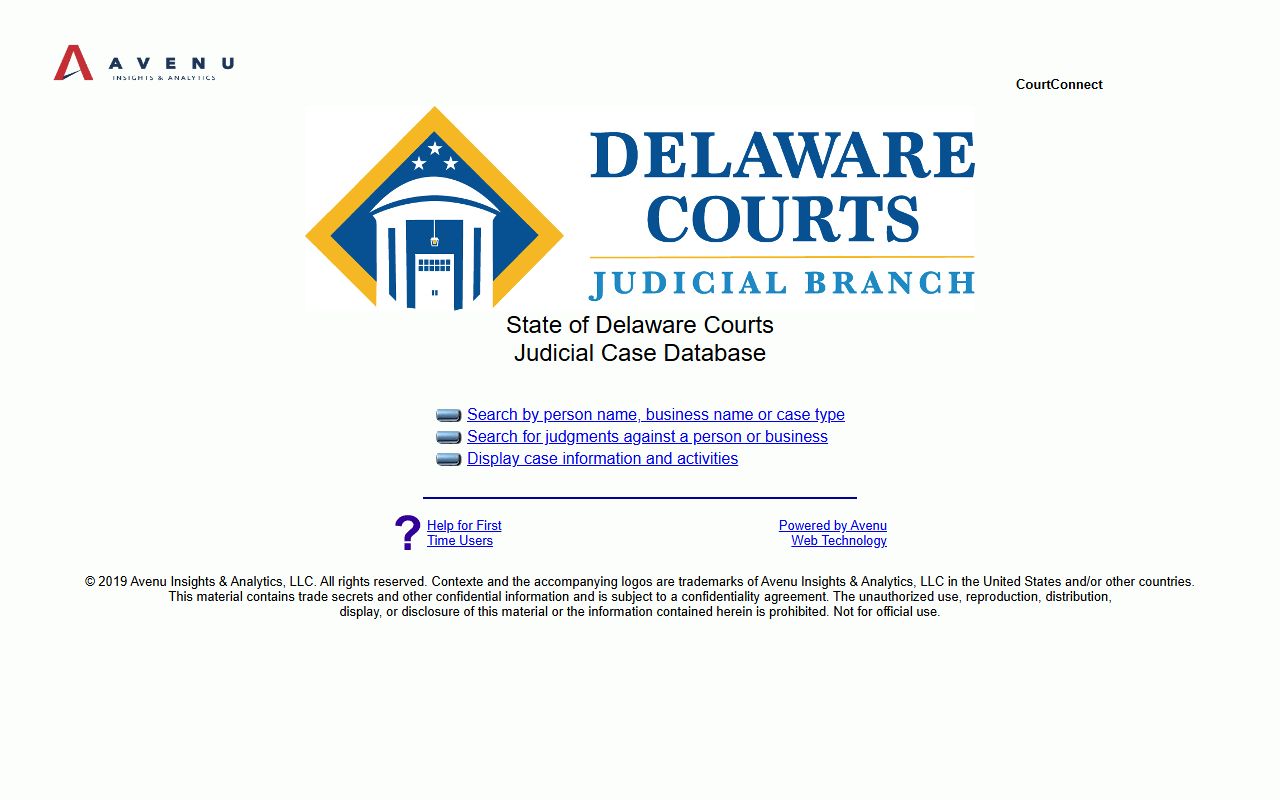 Delaware CourtConnect online case search - court records for Delaware inmate population cases