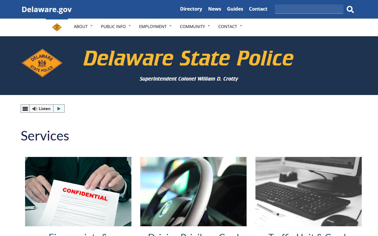 Delaware State Police criminal history background check services - inmate population and arrest records